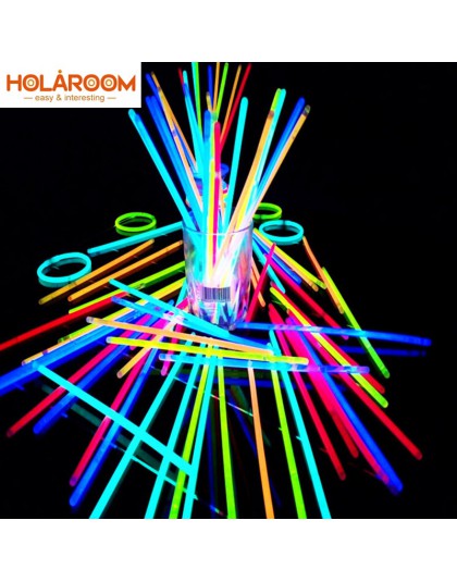 100 sztuk Party lampa fluorescencyjna kije bransoletki naszyjniki Neon na wesele Glow Sticks jasne kolorowe Glow Sticks