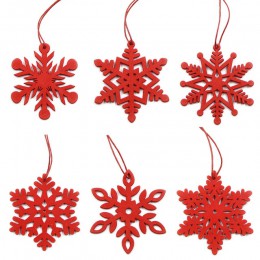 6 sztuk DIY białe i czerwone płatki śniegu świąteczne drewniane ozdoby wiszące na bożonarodzeniowe ozdoby choinkowe dekoracje na