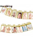 MEIDDING urodziny dziecka banery 12 miesięcy zdjęcie trznadel Baby Shower papierowa girlanda chłopiec dziewczyna 1st materiały d