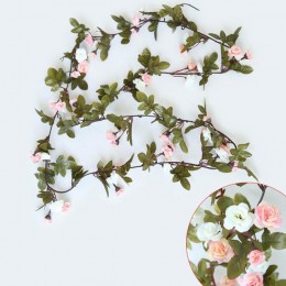 230 cm/91in jedwabna róża dekoracje ślubne stroik z bluszczu sztuczne kwiaty Arch Decor z zielonymi liśćmi wiszące ściany Garlan