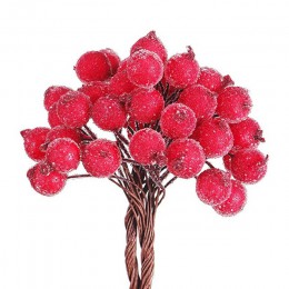 40 sztuk Mini boże narodzenie matowe sztuczna jagoda żywe czerwone Holly jagody choinki dekoracyjne kwiaty sztuczne podwójne gło