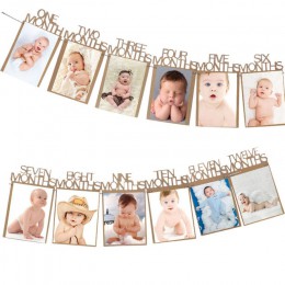 MEIDDING urodziny dziecka banery 12 miesięcy zdjęcie trznadel Baby Shower papierowa girlanda chłopiec dziewczyna 1st materiały d