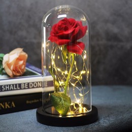 Piękna i bestia róża w kolbie róża led światło w kształcie kwiatów czarna podstawa szklana kopuła najlepsze na dzień matki walen