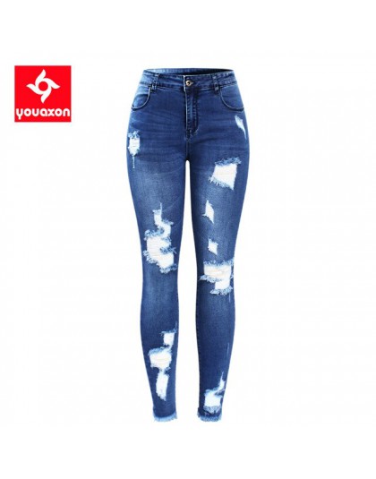 2127 Youaxon nowe S-XXXXXL Ultra rozciągliwe niebieskie frędzle porwane jeansy damskie denimowe spodnie spodnie dla kobiet ołówk