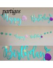 1 zestaw Mermaid Glitter Banner karton niebieska litera Garland wszystkiego najlepszego z okazji urodzin fioletowa muszla Banner