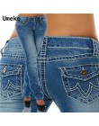 Nowy mody 2019 Plus Size dżinsy kobieta szczupły kieszenie jeansowe damskie na co dzień ołówek wysokiej talii niebieskie dżinsy 