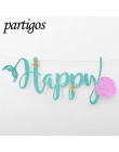 1 zestaw Mermaid Glitter Banner karton niebieska litera Garland wszystkiego najlepszego z okazji urodzin fioletowa muszla Banner