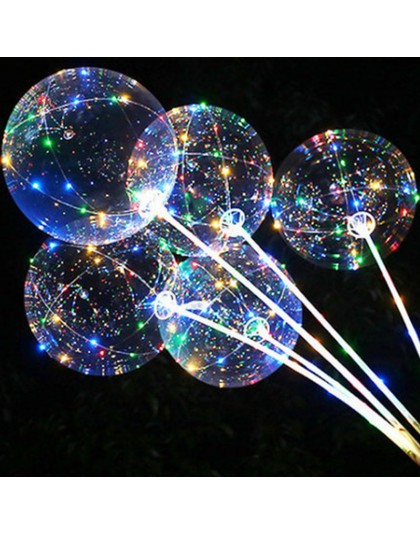 Uchwyt balon Led z pałeczkami Luminous przezroczysty hel Bobo balony ślubne dekoracje na imprezę urodzinową Kid LED lekki balon