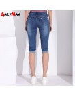 GAREMAY Plus Size Skinny dżinsy capri kobieta kobiece spodnie Stretch do kolan spodnie jeansowe damskie z wysokim stanem lato