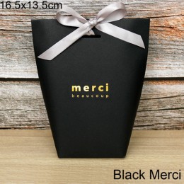 5 sztuk ekskluzywny czarny biały brązujący "Merci" worek na cukierki francuski dziękuję pudełka na upominki weselne pakiet Birth