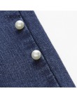 COLROVIE Plus rozmiar niebieskie perły koraliki dorywczo dżinsy kobieta jesień portmonetka vintage dopasowane dżinsy damskie spo