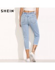 SHEIN damskie spodnie na lato spodnie typu casual dla pań niebieska z rozcięciami w połowie wiązanie w pasie Skinny Denim Jeans 