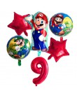 6 sztuk Super Mario balony 32 cali balony cyfry chłopiec dziewczyna urodziny Mario Luigi Bros Mylar niebieski czerwony zestaw ba