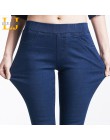 LEIJIJEANS 2019 wiosną i latem Plus rozmiar w połowie elastyczny pas Stretch do kostek dżinsy dla mamy dla kobiet spodnie obcisł
